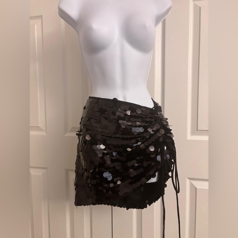 Dollskill CLUB EXX Black Sequin Mini Skirt with Side Tie